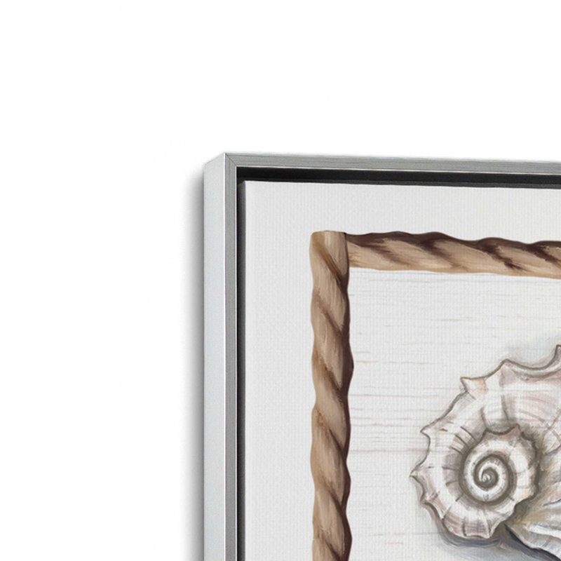 «Beach Shells I» par Elizabeth Tyndall, reproduction d'art, H 21,5 po x l 21,5 po, Argent, Toile avec cadre