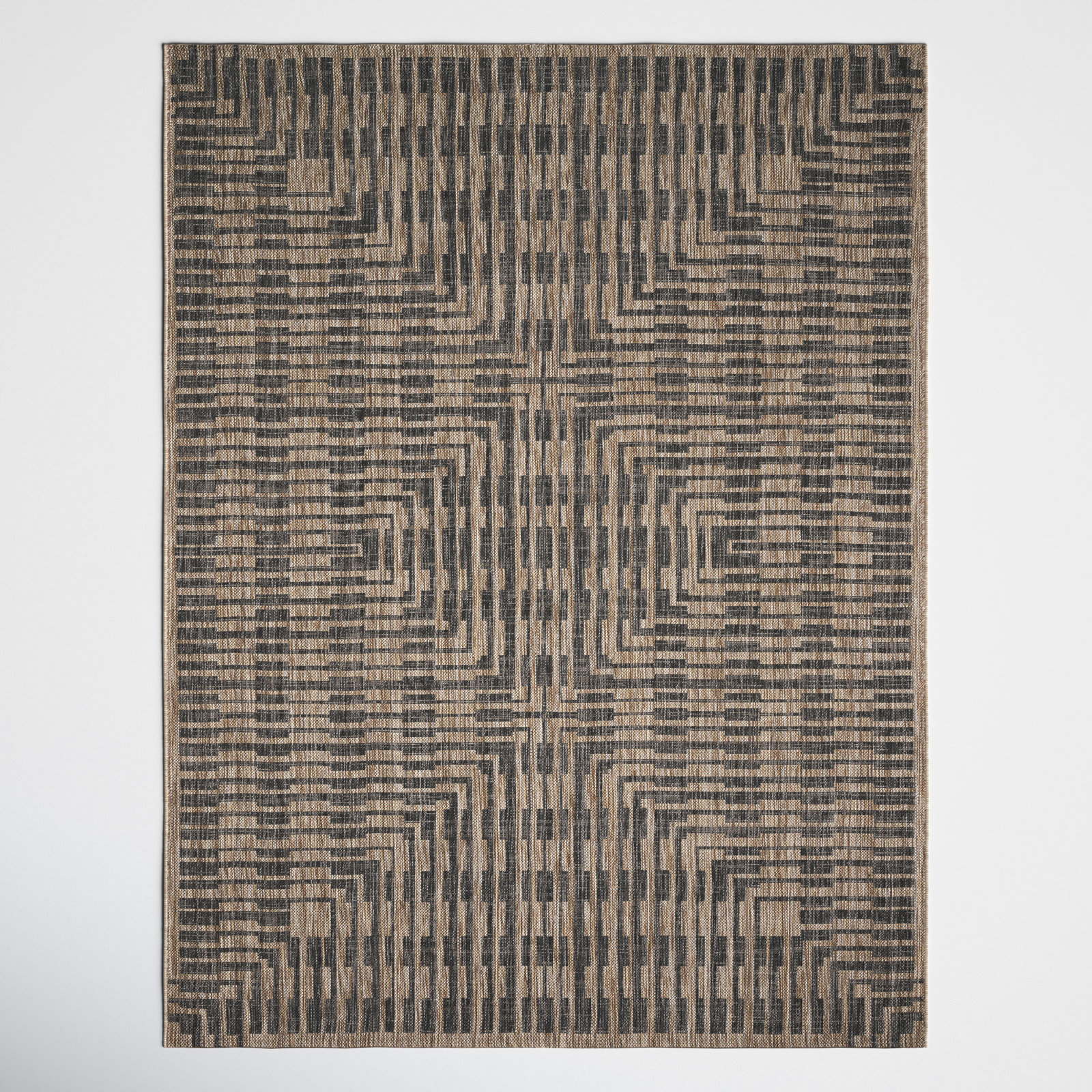 Tiza Brown Black Geometric Outdoor Rug, Rectangle 9'2" x 12'1"