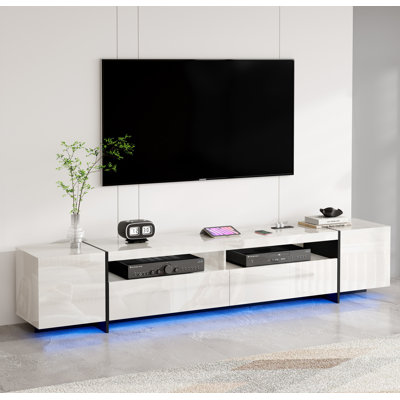 94.5" W TV Stand For Up To 100" TV, Modern Entertainment Center With LED Lights And Power Outlets, Media Console With Cabinet For Living Room