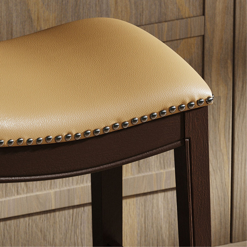 31in. H Bar-Height Wood Barstool with Faux-Leather Seat, 1PC, Brown