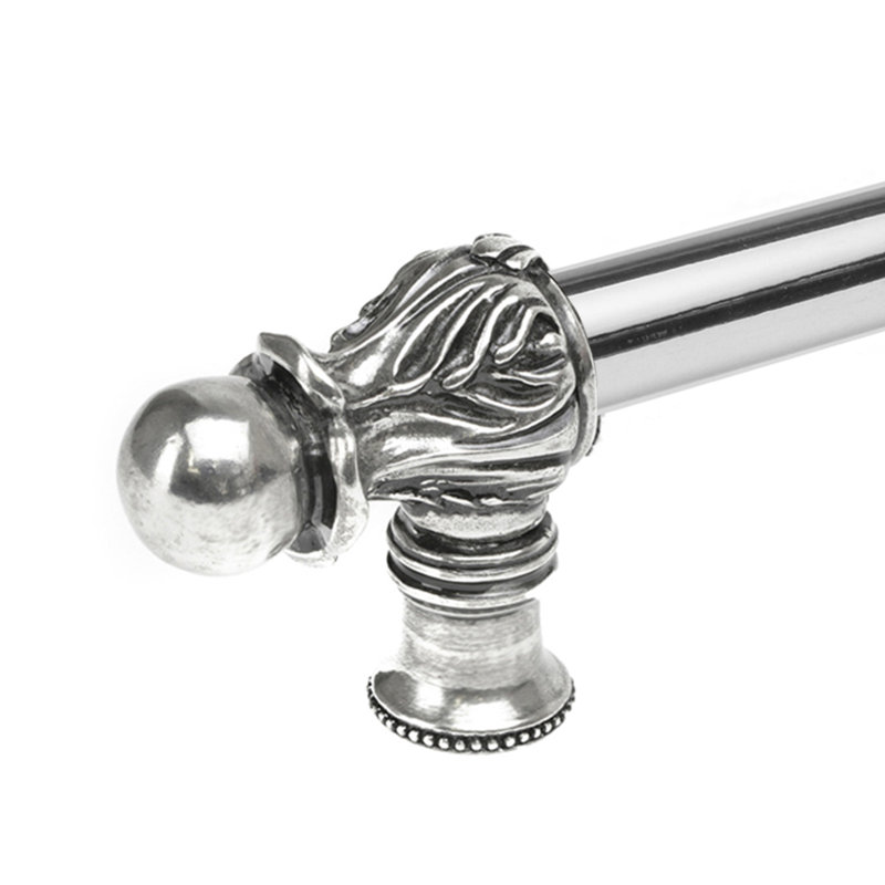 Acanthe avec 1/2 barre ronde lisse à longue poignée de style roman, Argent argent, 9"