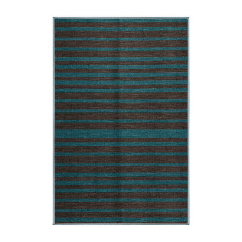 Machine Washable Horizontal Stripes Blue Area Rug, Rectangle 2' x 3'