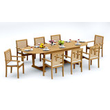 13 Pcs Grade-A Teak Wood Dining Set: 118" Double Extension Mas Oval Trestle Leg Table And 12 Hari Stacking Arm Chairs #11HR2712