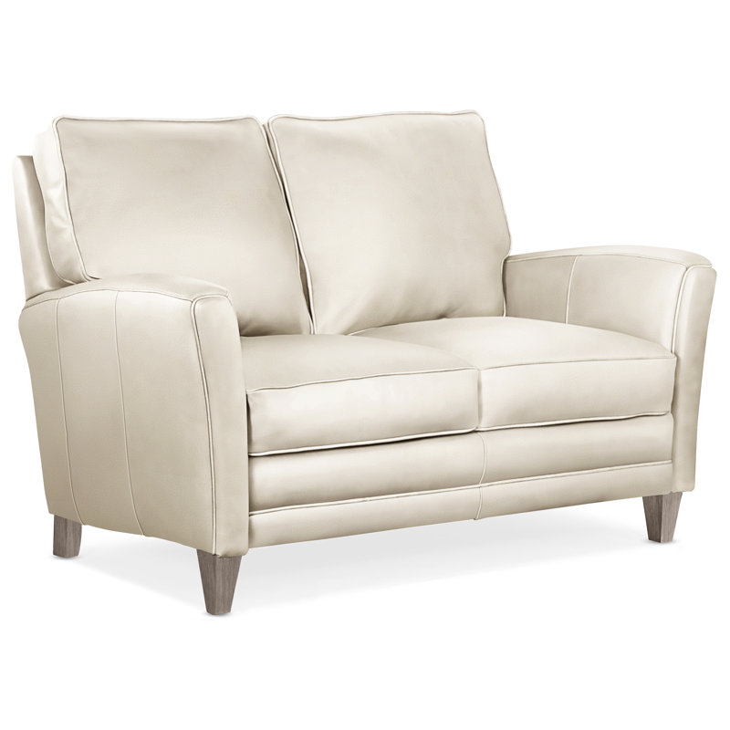 Zion Upholstered 63'' Loveseat, Stone, Milestone White Genuine Leather