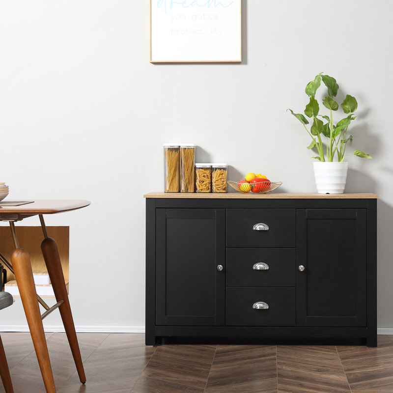 Table buffet à 3 tiroirs 46,75 po Labrittany, NOIR / NATUREL CLAIR