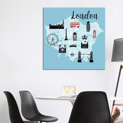 City Graphic Map - London by Amanda Murray - Wrapped Canvas Print