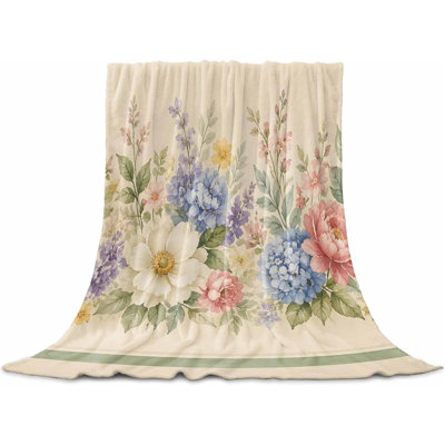 Jeté bleu et rose à motif floral pour canapé, fleurs pastorales, couverture en molleton léger en flanelle, couvertures en microfibre toutes saisons pour canapé-lit, 30 x 40 po