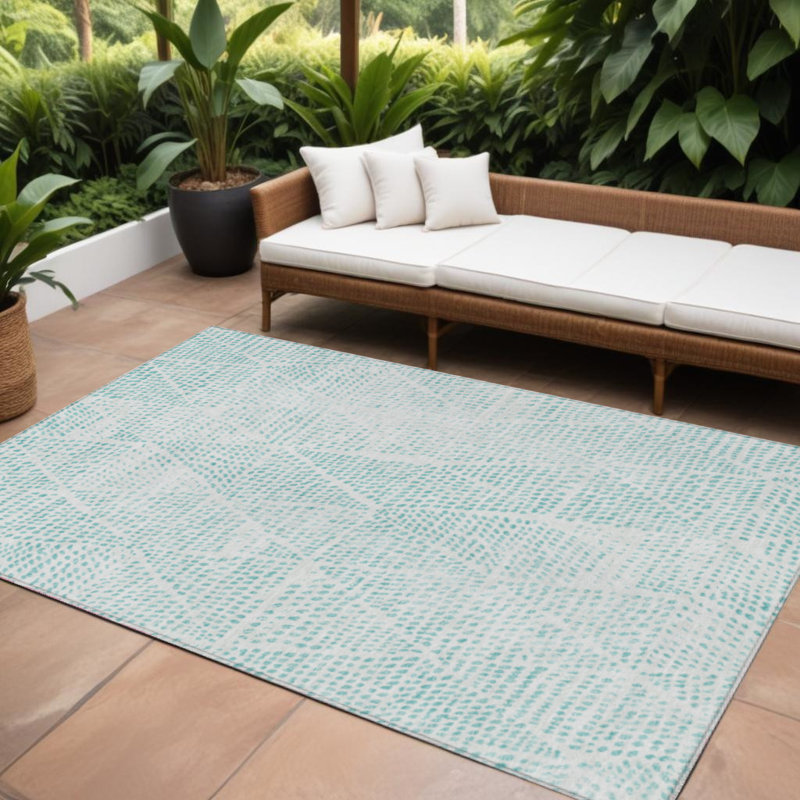 Tapis intérieur / extérieur ivoire lavable géométrique 10 pi x 14 pi