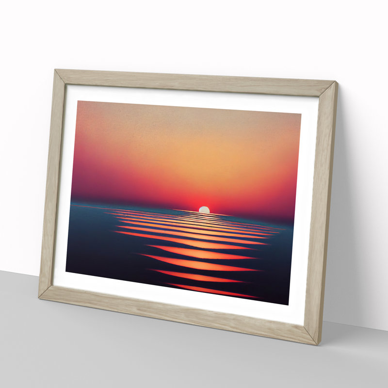 Victorious Seascape At Sunset - Framed Print, 25cm H x 34cm W x 2cm D, Oak