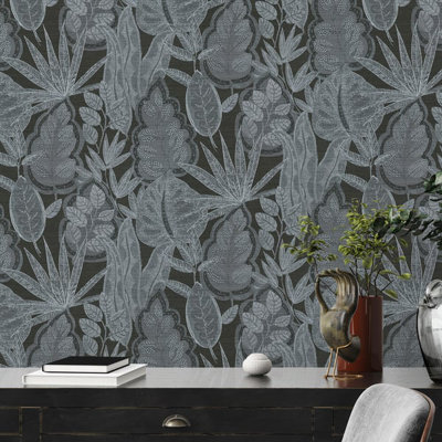 Galerie Flourish Blue Tree Leaf Wallpaper FL61114