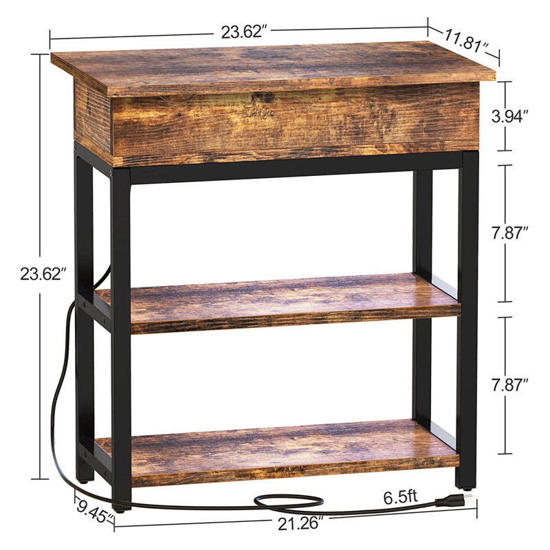 Top End Table with Storage and Built-In Electrical Outlet