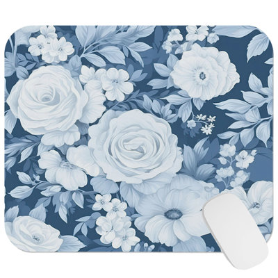 Floral Winter Blue Flowers IV Gaming Cute Office Laptop Desk Pad Gift Mat Square Rectangle Non-Slip Mousepad