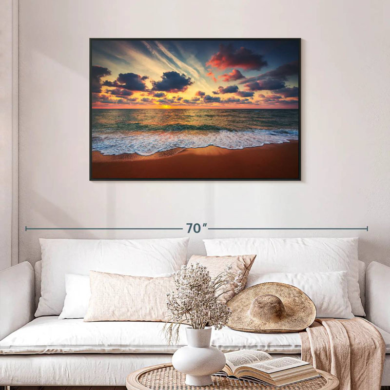 Coucher de soleil d'été, Cadre flottant noir, 43 po x 29 po