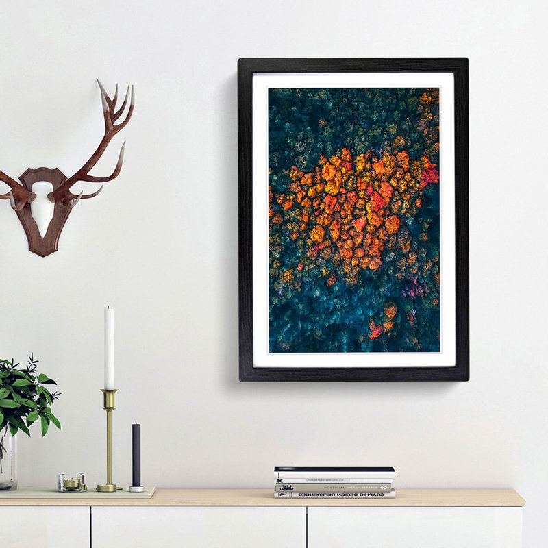 Cluster of Orange Trees in Abstract - Framed Print, 65cm H x 48cm W x 2cm D, Black Framed