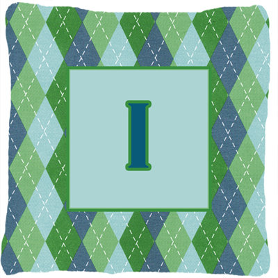 Monogramme initiale Argyle bleu intérieur/extérieur Throw Pillow