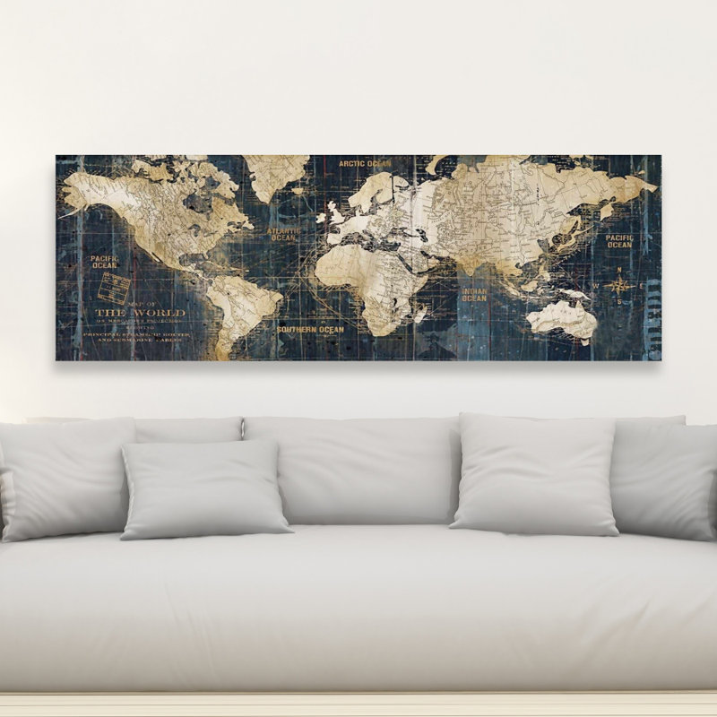 Carte du monde abstraite - reproduction sur toile tendue, H 15,74 po x l 47,24 po x P 1,1 po