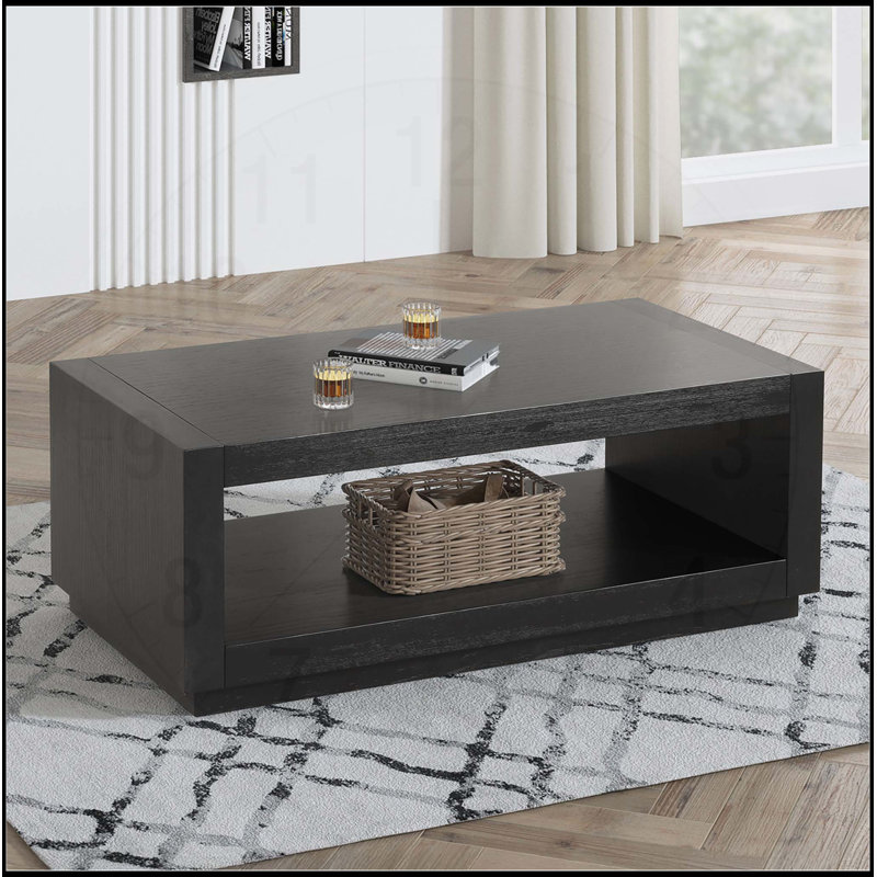 Table basse rectangulaire de style contemporain avec base de socle et tablette inférieure ouverte pour les salons modernes