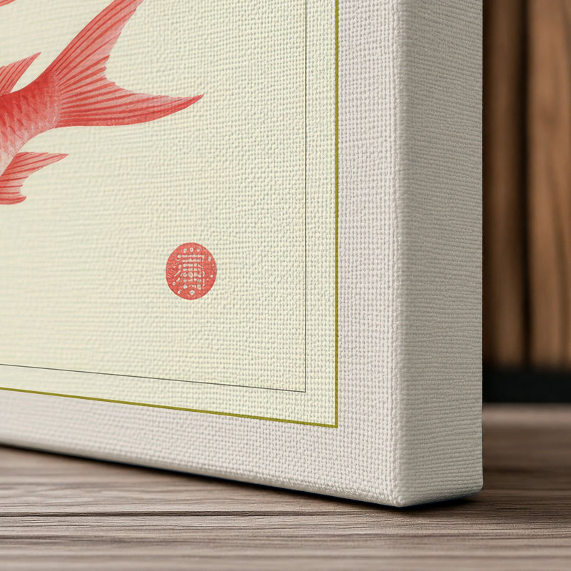 Three Goldfish Study Japandi - Wrapped Canvas, 24x16 - 61.0 x 40.6 cm, Cream Border