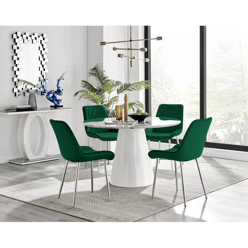 Tierra 4 - Person Dining Set, Green/Silver
