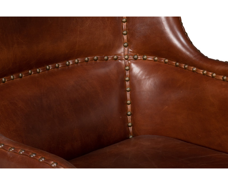 Brown Leather Wingback Chair with Solid Wood Frame