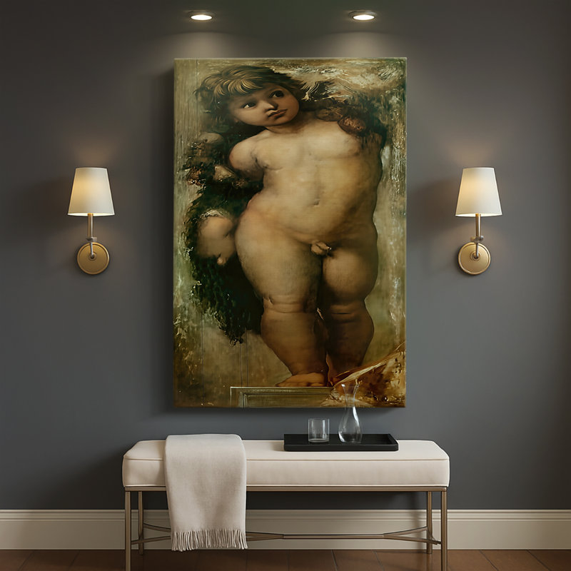Putto d'après Raphaël - galerie tendue sur toile par Gustave Moreau, 40 po x 60 po