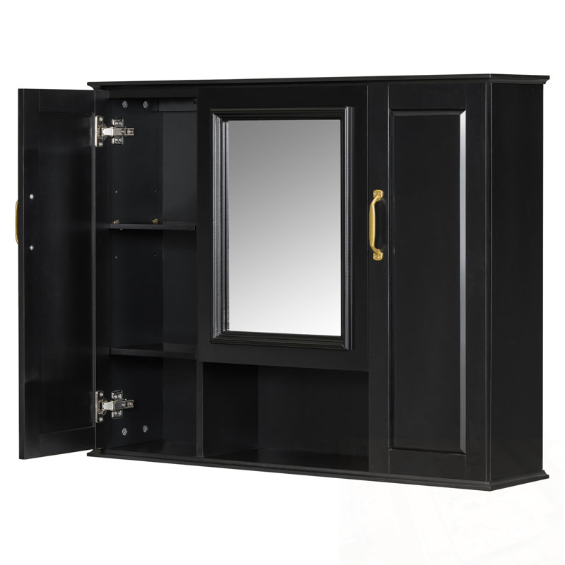 Armoire murale murale avec miroir et 3 portes Brimfield, Noir