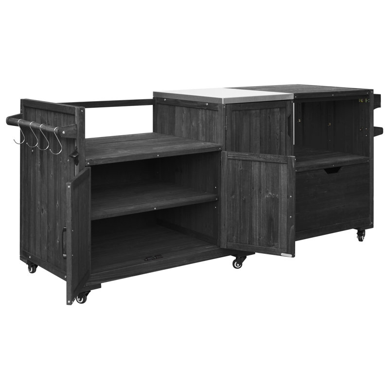 Chariot pour îlot de cuisine d'extérieur 80,5 po avec plateau en acier inoxydable, armoires de rangement et tiroir Xera de Xera