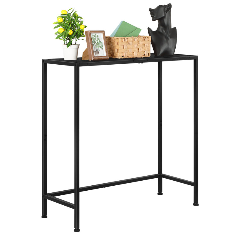 29.5" Tall Narrow Console Table, Black Metal Frame Entryway Table
