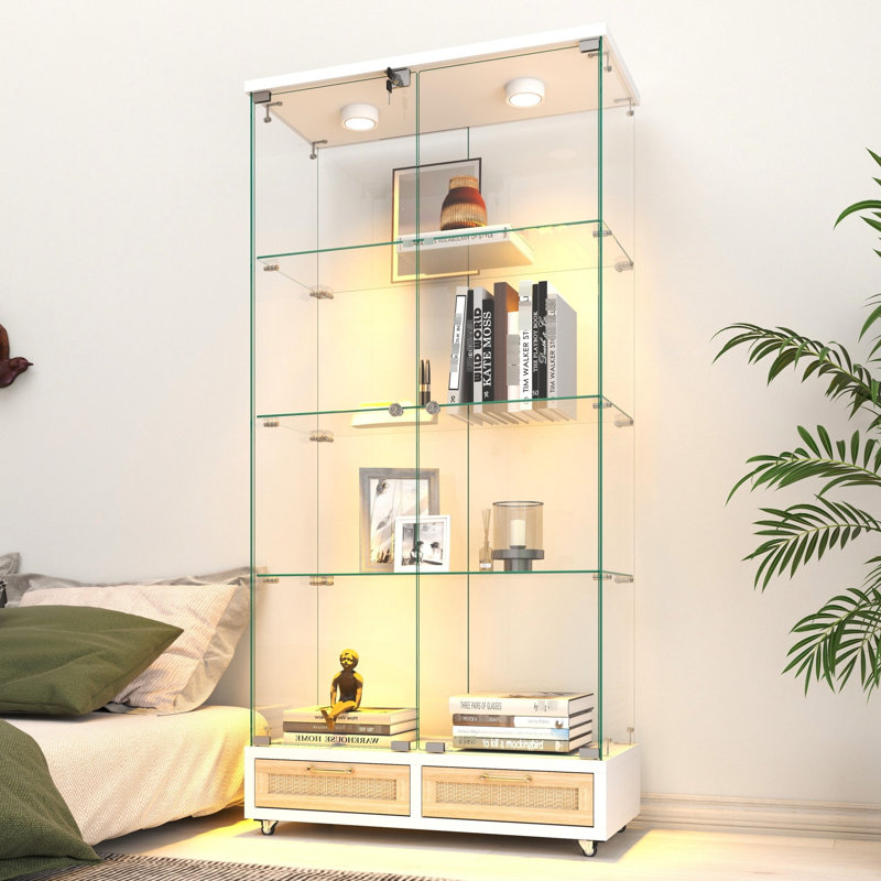 Vitrine à assemblage rapide avec grands tiroirs, idéale pour mettre en valeur des objets de collection et organiser des objets de valeur dans n'importe quel espace de vie
