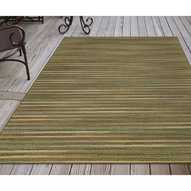 Tapis rayé vert / beige / jaune intérieur / extérieur Waldron, Rectangle 3 pi 3 po x 4 pi 11 po