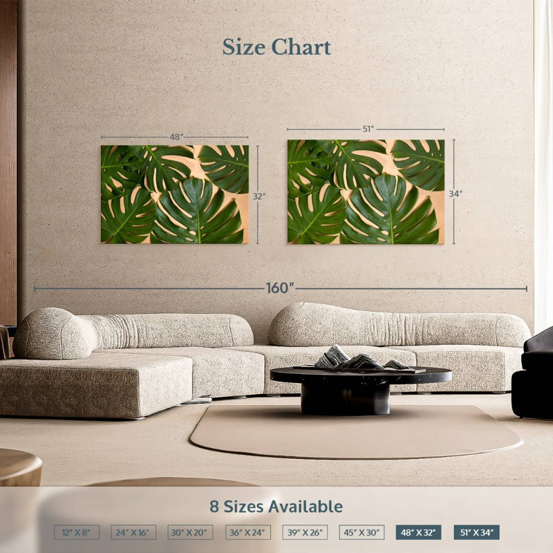 Décoration feuilles Monstera, H 34 po x l 51 po