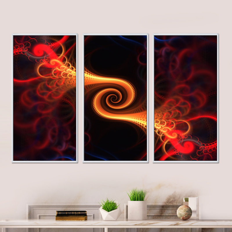 «Orange and Red Fractal Spirals», ensemble de 3 impressions sur toile à cadre flottant, H 20 po x l 36 po x P 1 po