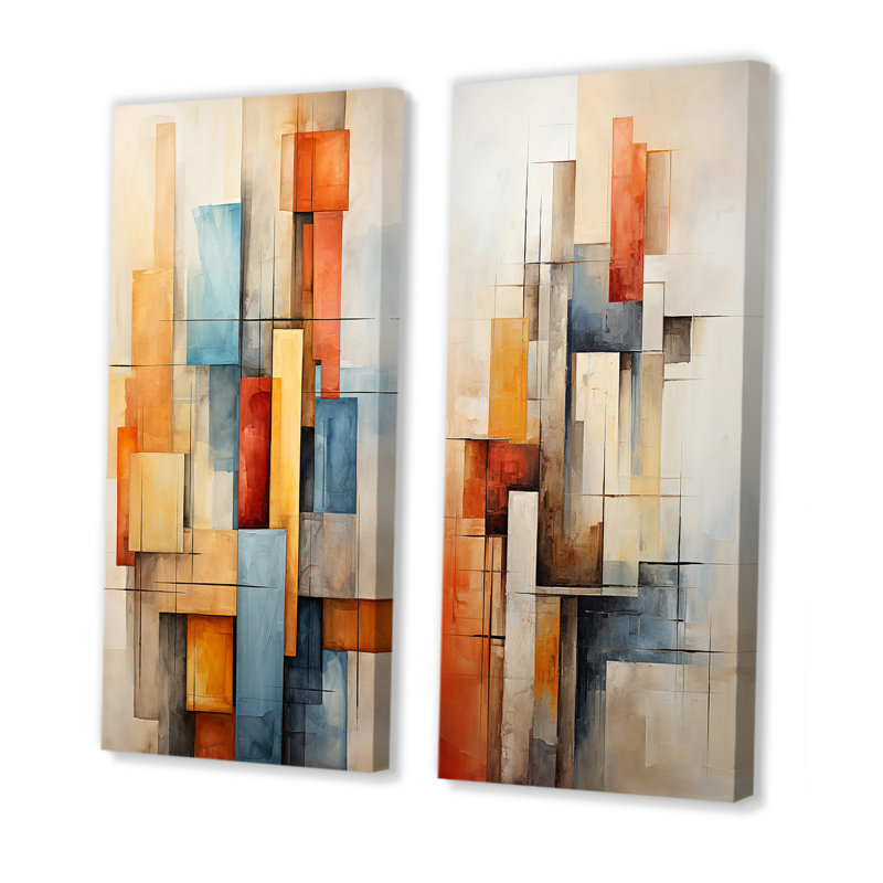 «Cubism Fragmented Perspectives», 2 pièces sur toile, Toile tendue, H 20 po x l 24 po