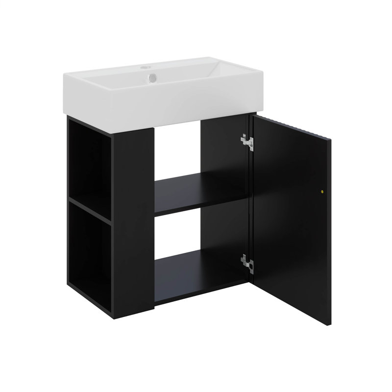 Meuble-lavabo flottant 21,6 po avec lavabo, rangement ouvert à gauche, Noir