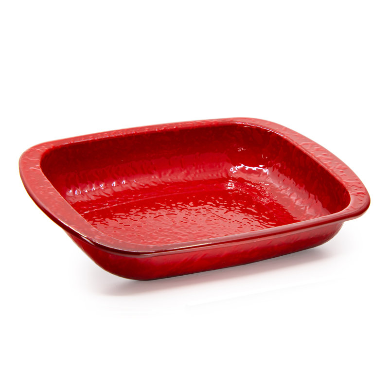 Golden Rabbit Enamelware Swirl Baking Pan, Red Swirl