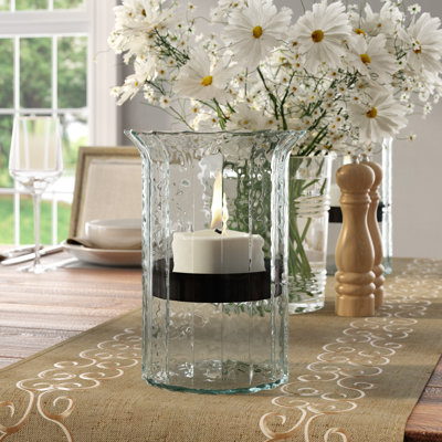  Rustic Metal Insert Ribbed Glass Candle Cylinder – 11" Small Size