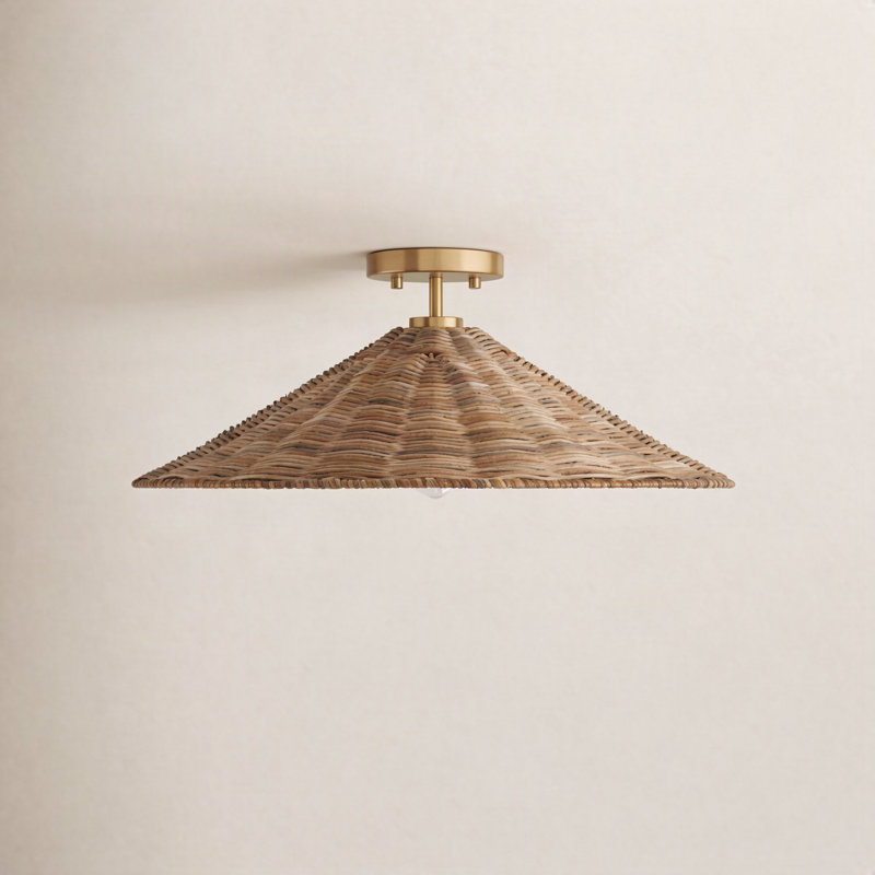 Lilliana 22" W Single Light Rattan Semi-Flush Mount, Natural Brass