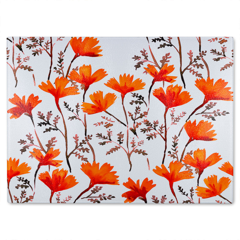 Flowers In Autumn Colours Glass Chopping Board