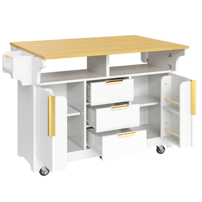 143 cm W Kitchen Island with Top, White