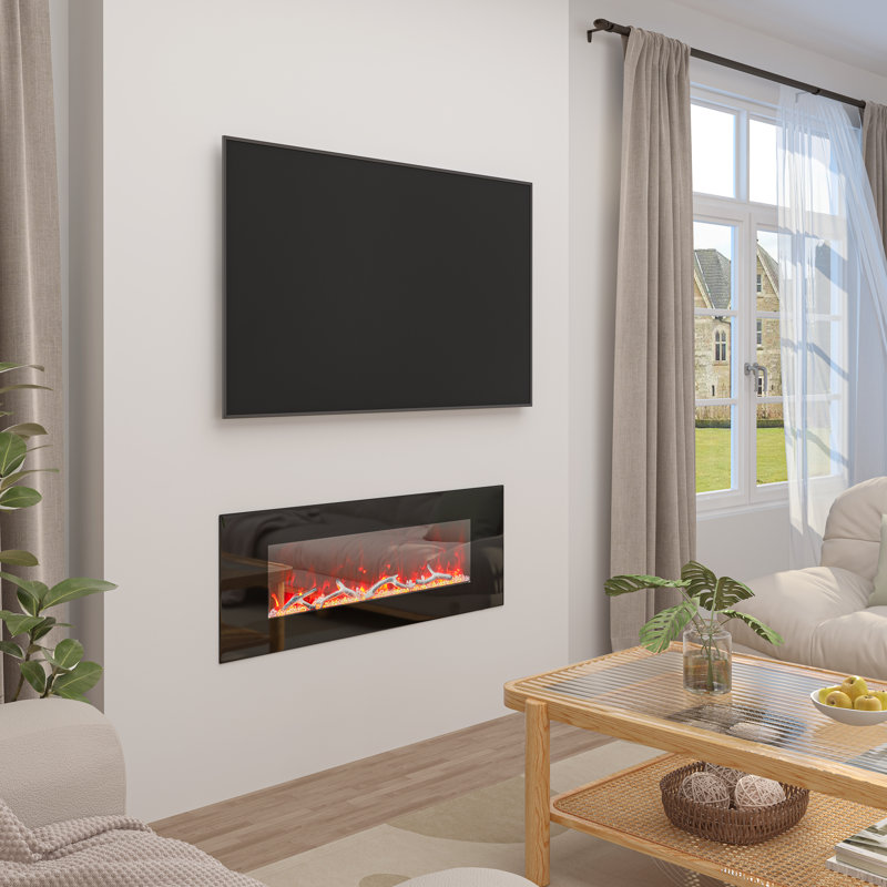 Wall-Mounted Electric Fireplace, 17.72" H x 50" W x 5.4" D