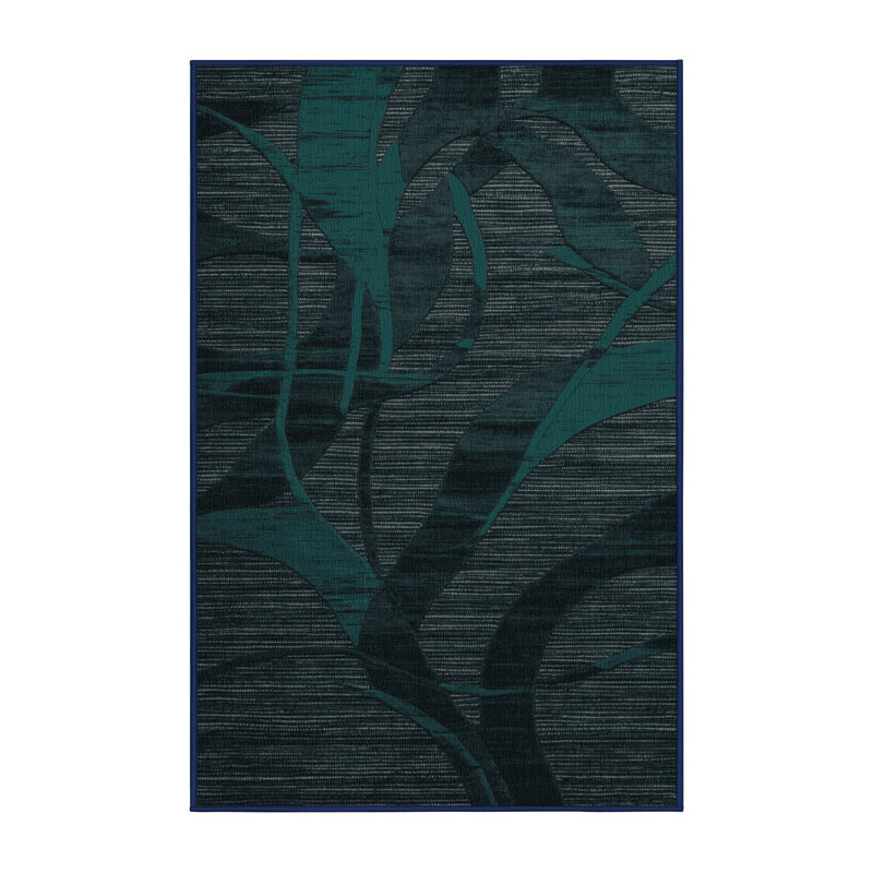 Tapis bleu abstrait lavable à la machine, Rectangulaire 2 pi x 3 pi