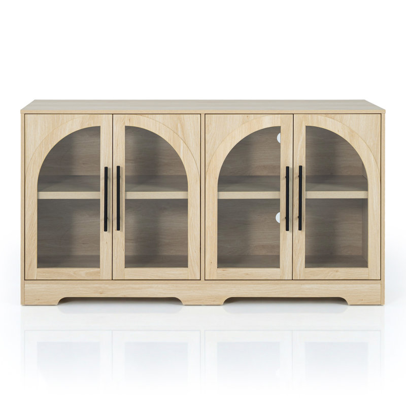 Bailor 55"W Arched Glass Doors Accent Cabinet with Adjustable Shelves, Natural