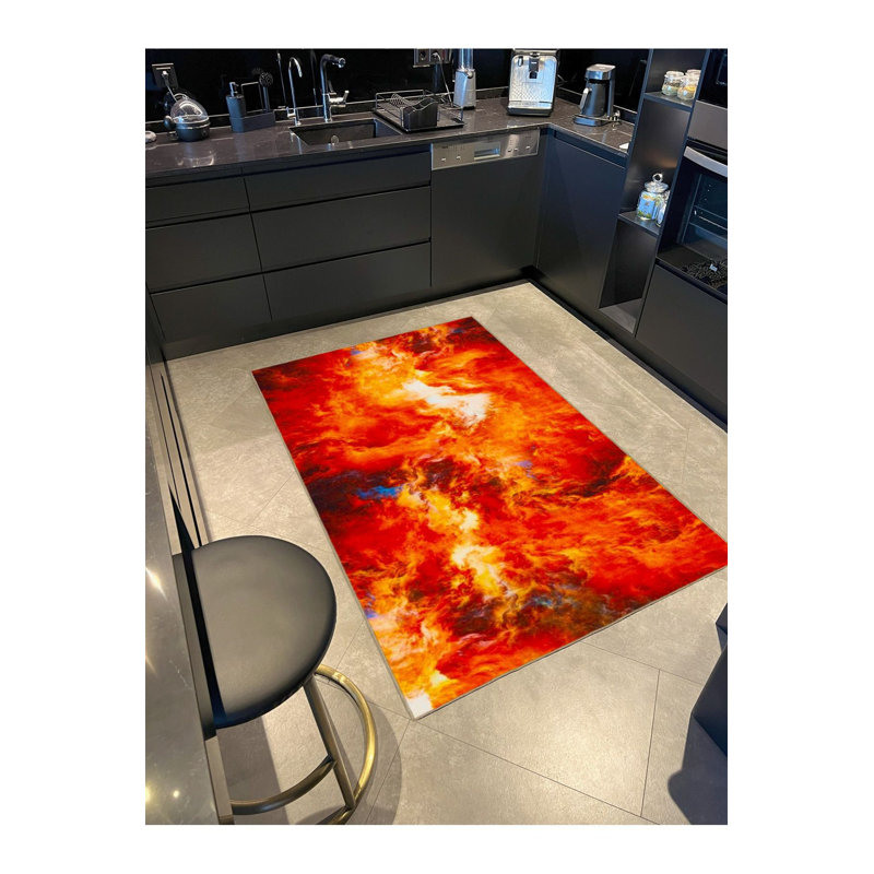 Tapis tissé et base lavable à motif d'enfer, Carré 3 pi 3 po