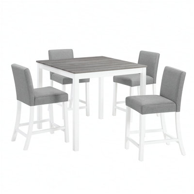 Ensemble de table 5 pièces à hauteur de comptoir avec 4 chaises, ensemble de table à hauteur de comptoir pour 4 avec chaises, ensemble de table à hauteur de comptoir en bois pour la cuisine, la salle à manger, deux tons gris et blanc