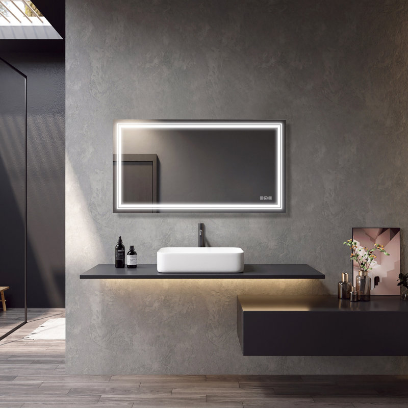   Miroir anti-buée avec bouton, miroir de salle de bain, 29,52 po x 54,72 po