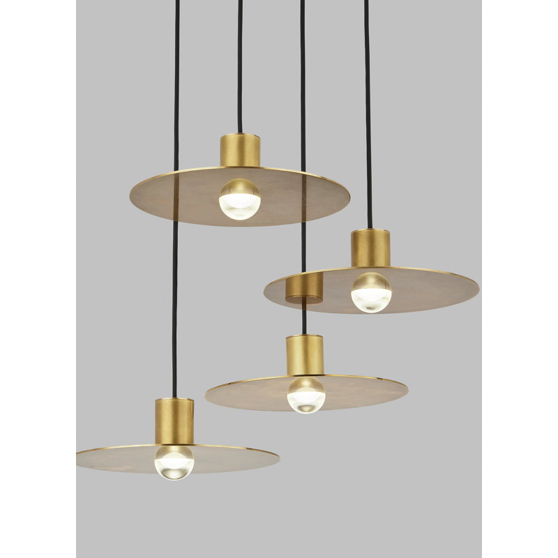 Eaves 4 - Light LED Pendant, Natural Brass