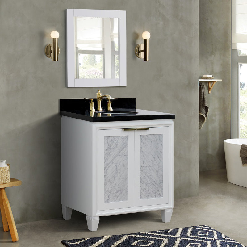 Ensemble de meuble-lavabo simple 31 "avec miroir Schreck, Blanc, Noir