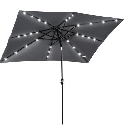 Solar Umbrella With Led Lights - 9' X 7', Tiltable And Hand Crank, Suitable For Garden, Deck, Backyard, Pool, Beach Outdoors Dark Gray 7' & Easy To Use, Suited