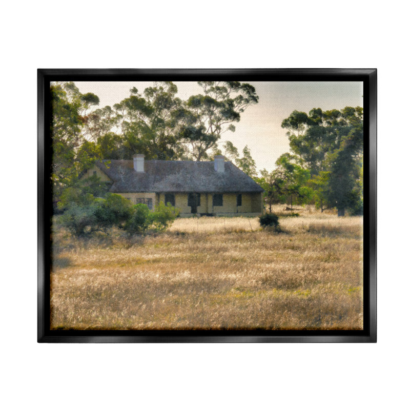 Rural Cabin Grassy Landscape by Lil' Rue - Print, Jet Black Floater Frame, 17" H x 21" W x 1.7" D