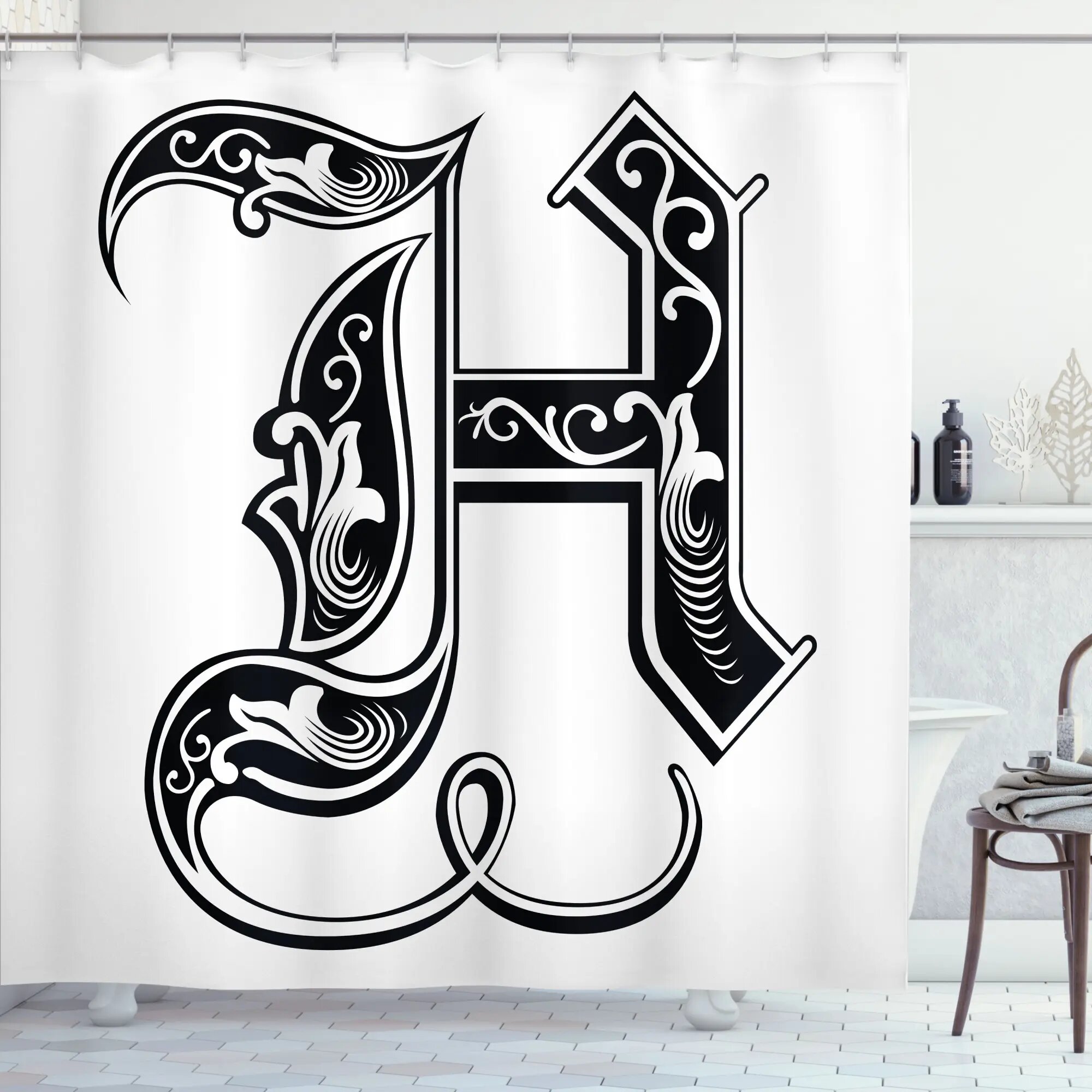 Letter H Shower Curtain Set + Hooks East Urban Home Size: 75 H x 69 W